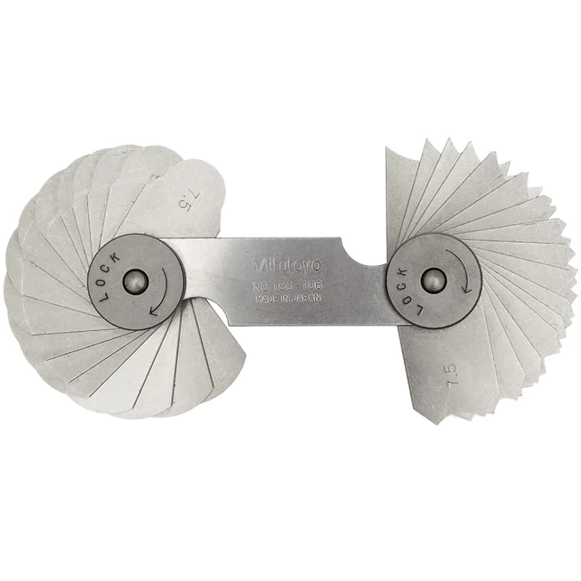 Mitutoyo 186-106 Radius Gage Set 32 Pairs Of Leaves, 7.5 - 15mm