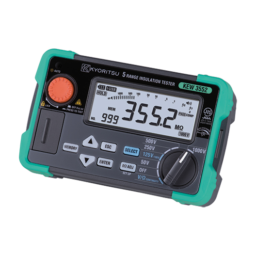 Kyoritsu 3552 Digital Insulation Resistance Tester with memory function, 6 ranges