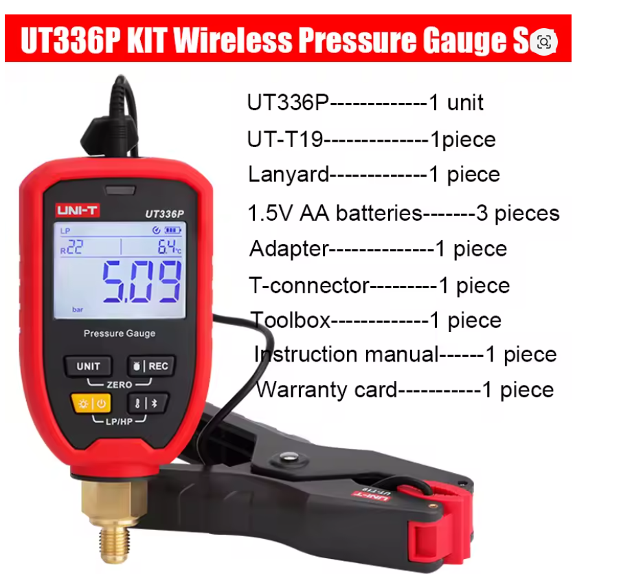 UNI-T UT336P Wireless Pressure Gauge  -1 to 60bar Offline Data Logging for Refrigeration Heat Pump