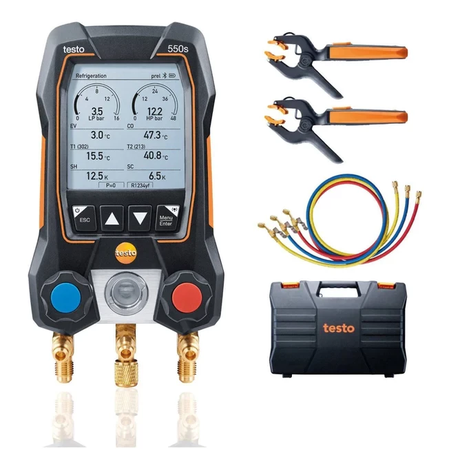 Testo 550s Smart Digital Manifold With Wireless Clamp Temperature Probes+ Hose Fillings