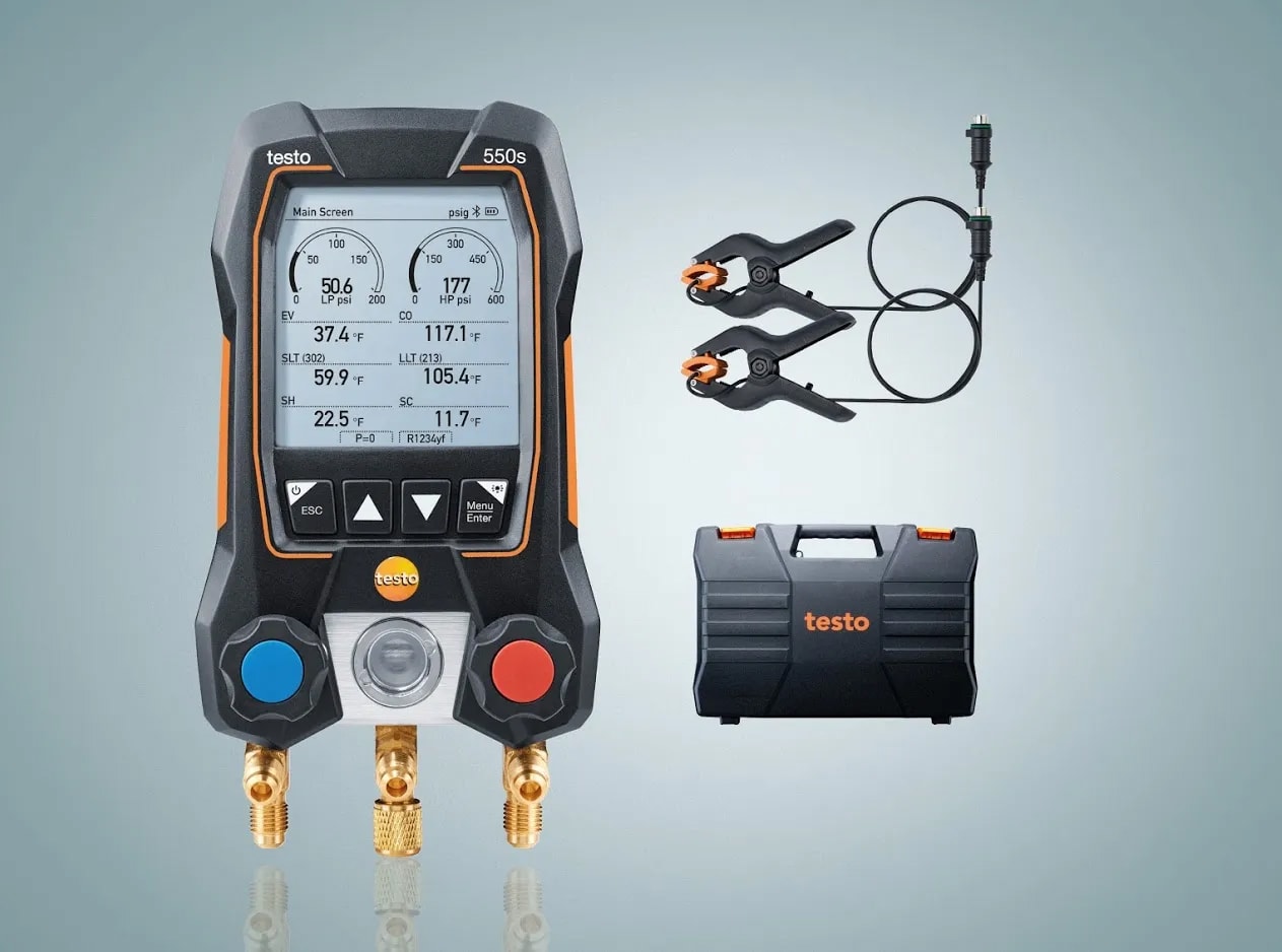 Testo 550s Basic Kit - Digital Manifold with 2 Way Valve, Wired Temperature Probes